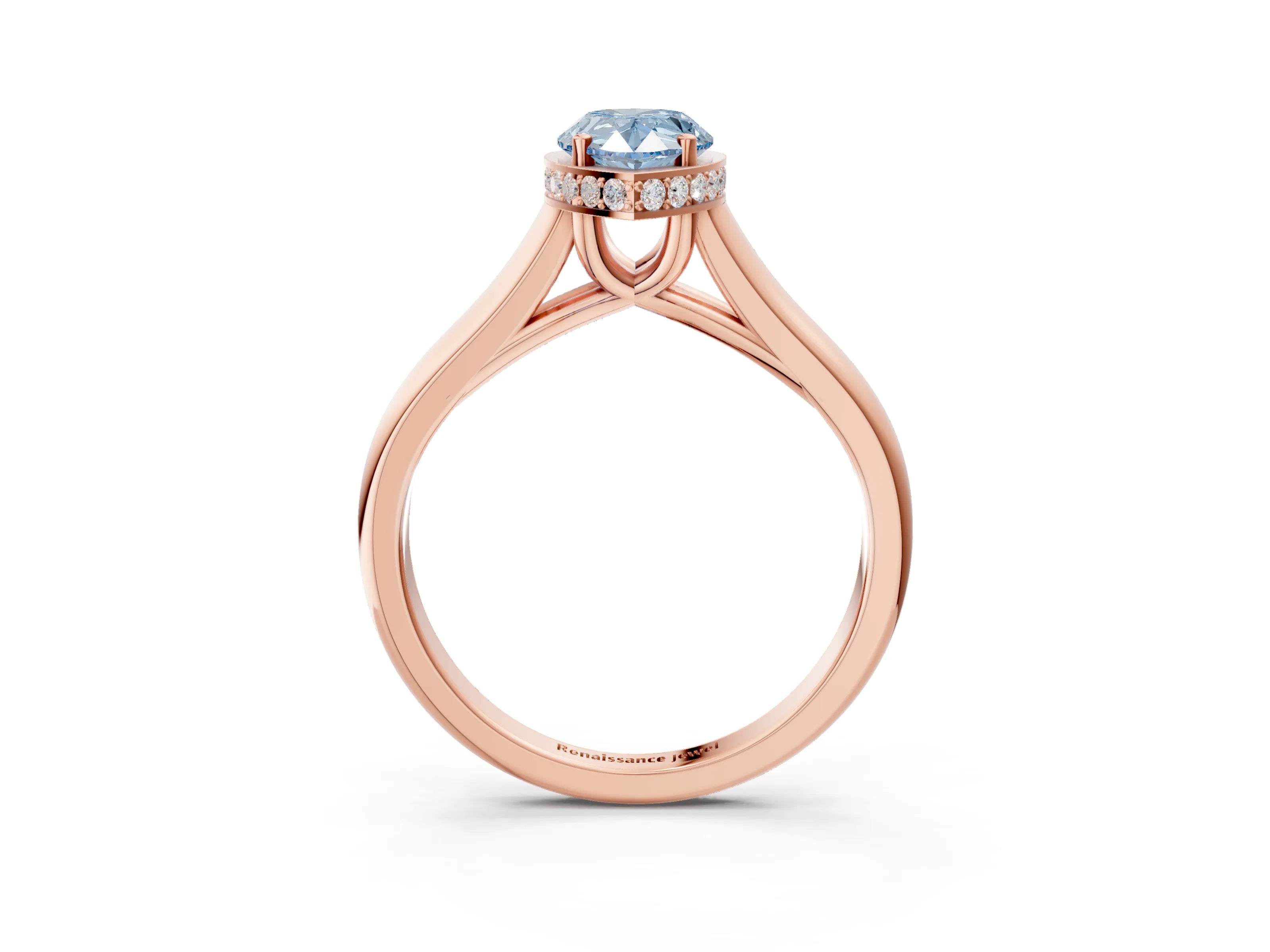 Rose gold Fancy Blue Pear Cut Solitaire Diamond Engagement Ring with Four-Prong Setting and Tapered Band_3