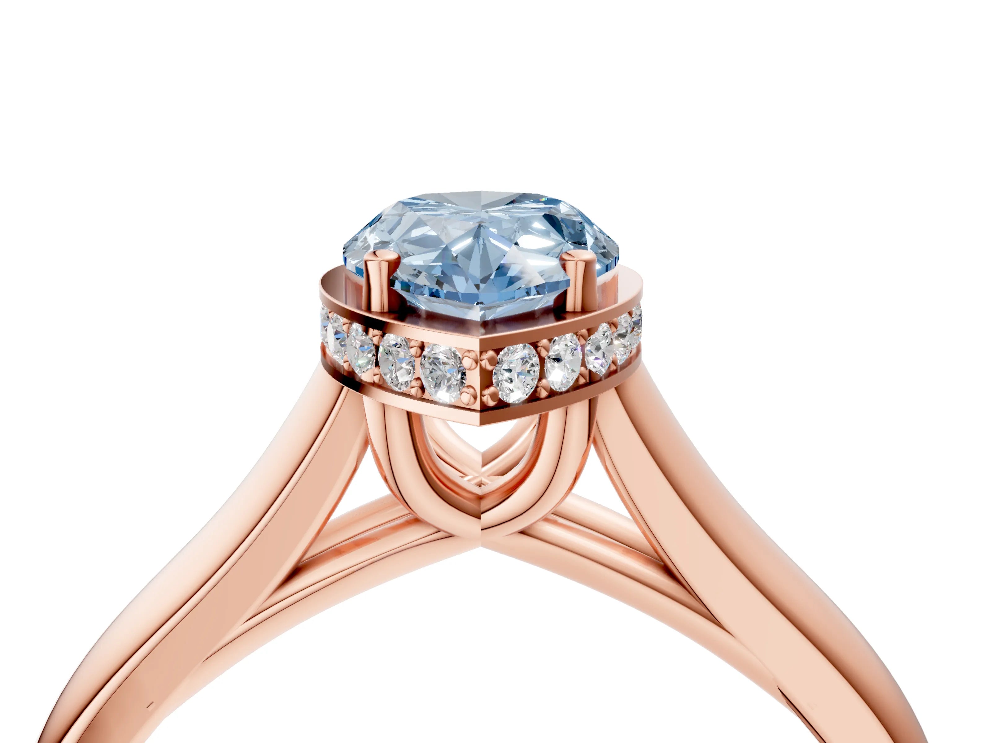 Rose gold Fancy Blue Pear Cut Solitaire Diamond Engagement Ring with Four-Prong Setting and Tapered Band_4