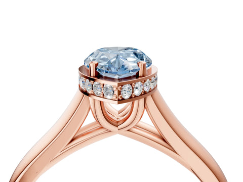 Rose gold Fancy Blue Pear Cut Solitaire Diamond Engagement Ring with Four-Prong Setting and Tapered Band_4