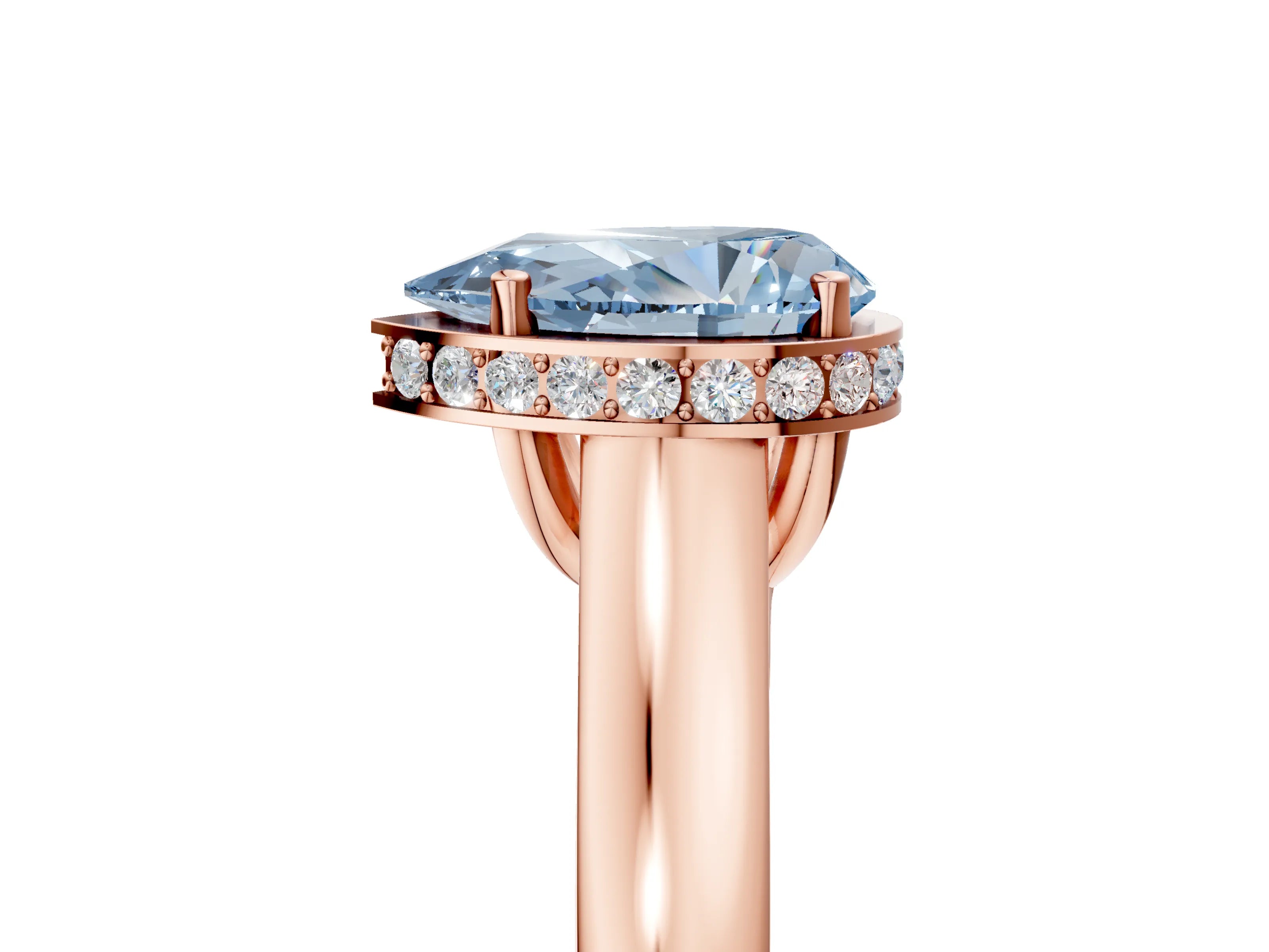 Rose gold Fancy Blue Pear Cut Solitaire Diamond Engagement Ring with Four-Prong Setting and Tapered Band_5