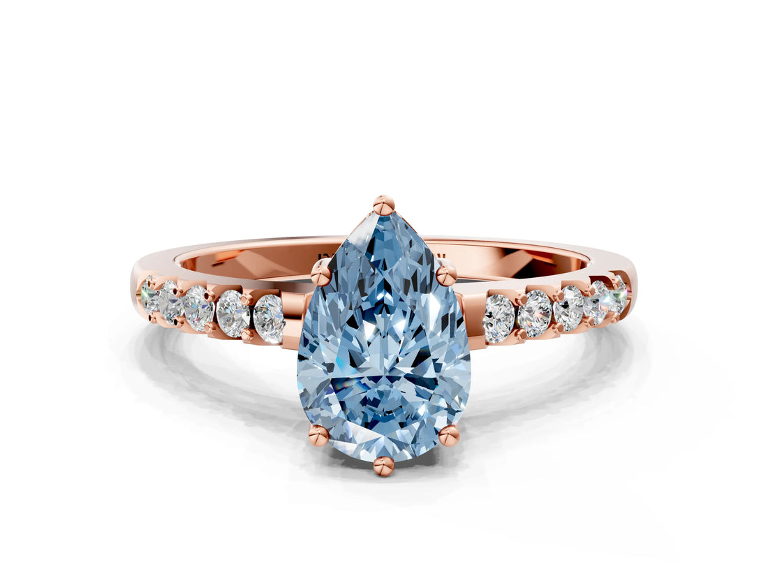 Rose gold Fancy Blue Pear Cut Solitaire Diamond Engagement Ring with Pavé Band and Six-Prong Setting_12