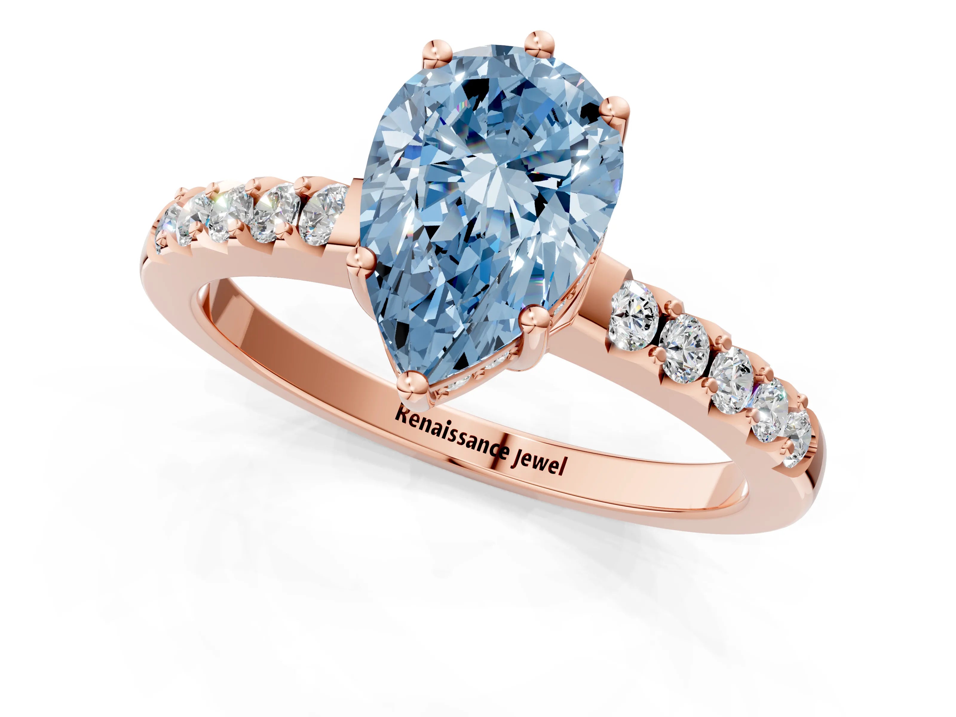 Rose gold Fancy Blue Pear Cut Solitaire Diamond Engagement Ring with Pavé Band and Six-Prong Setting_13