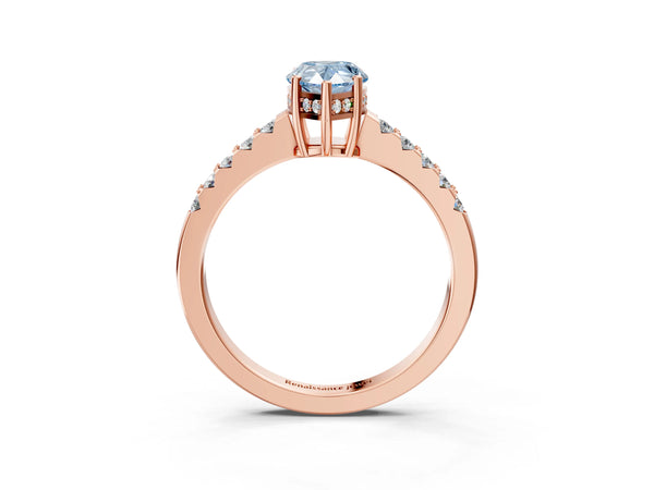Rose gold Fancy Blue Pear Cut Solitaire Diamond Engagement Ring with Pavé Band and Six-Prong Setting