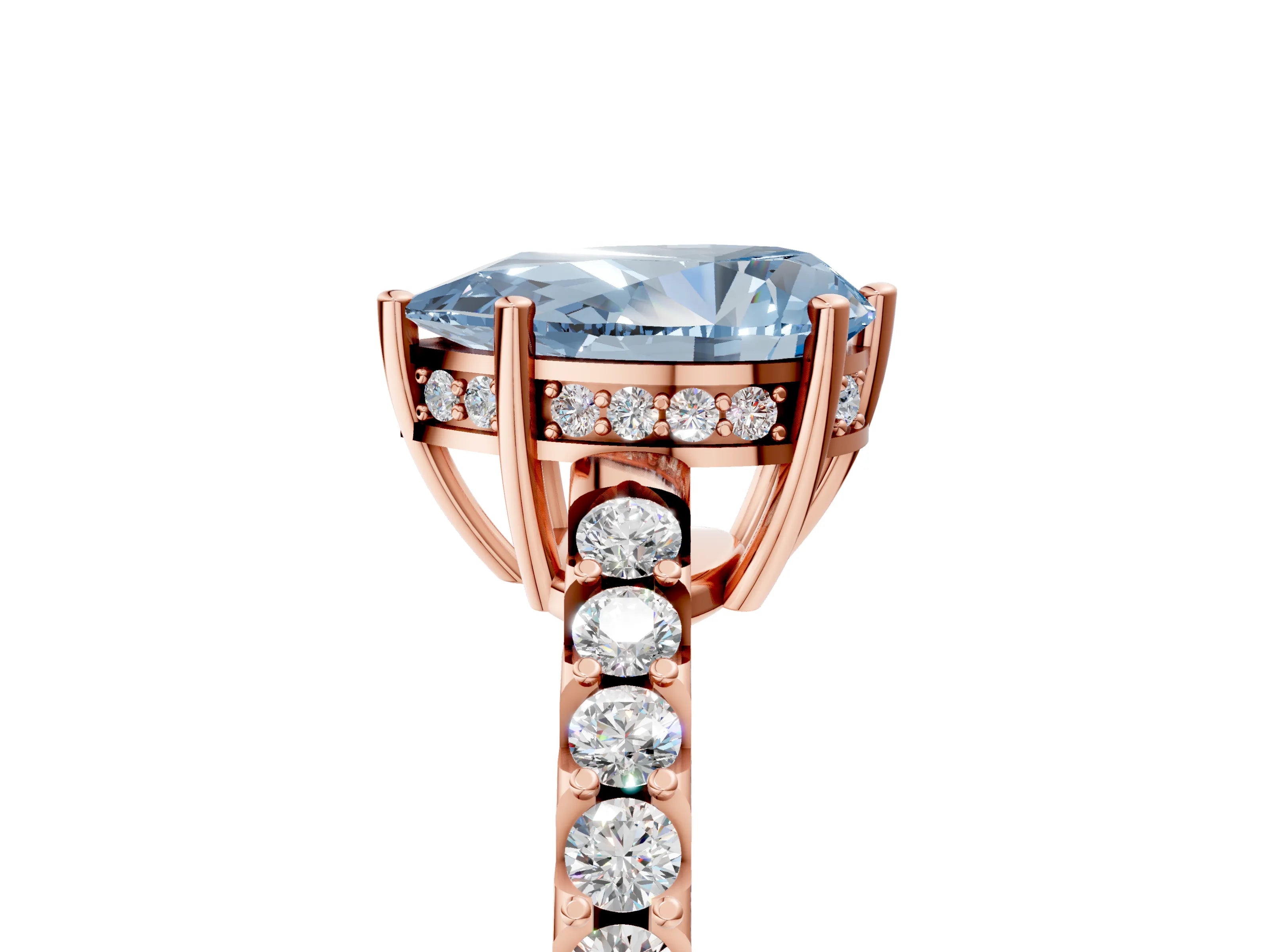 Rose gold Fancy Blue Pear Cut Solitaire Diamond Engagement Ring with Pavé Band and Six-Prong Setting_17