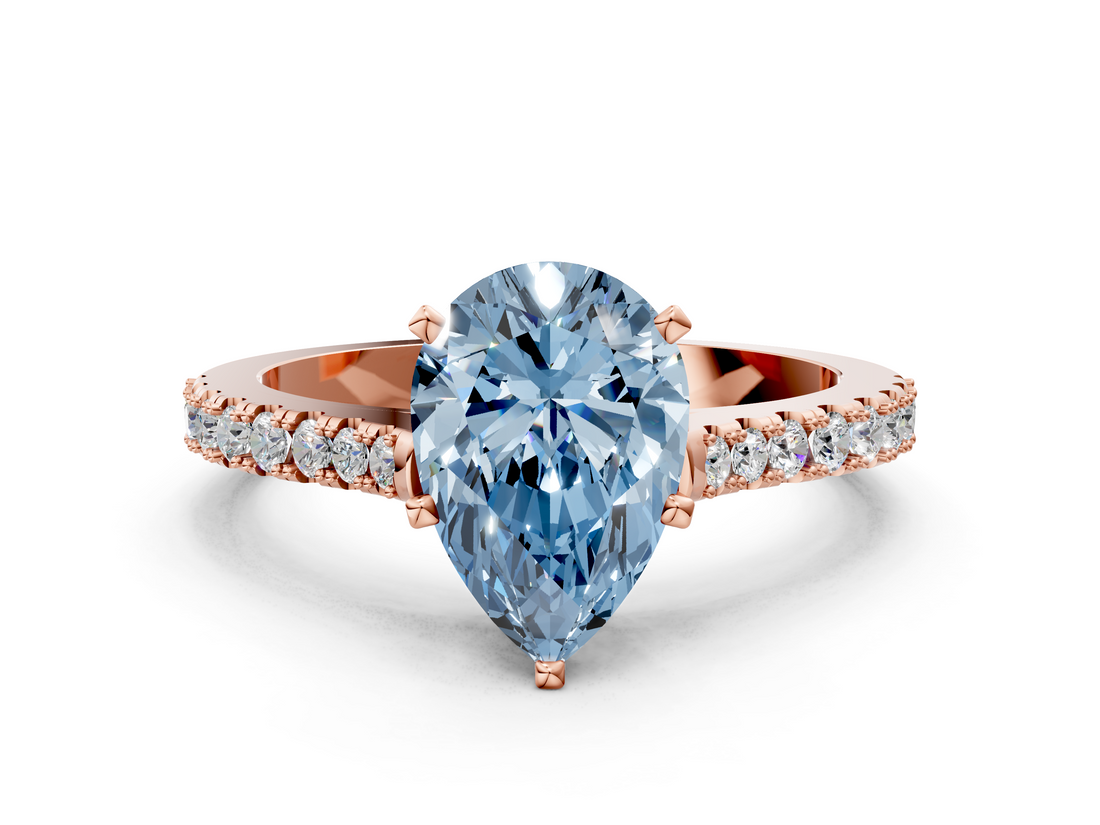 Rose gold Fancy Blue Pear  Cut Solitaire Diamond Engagement Ring with Pave Band and Four-Prong Setting_162