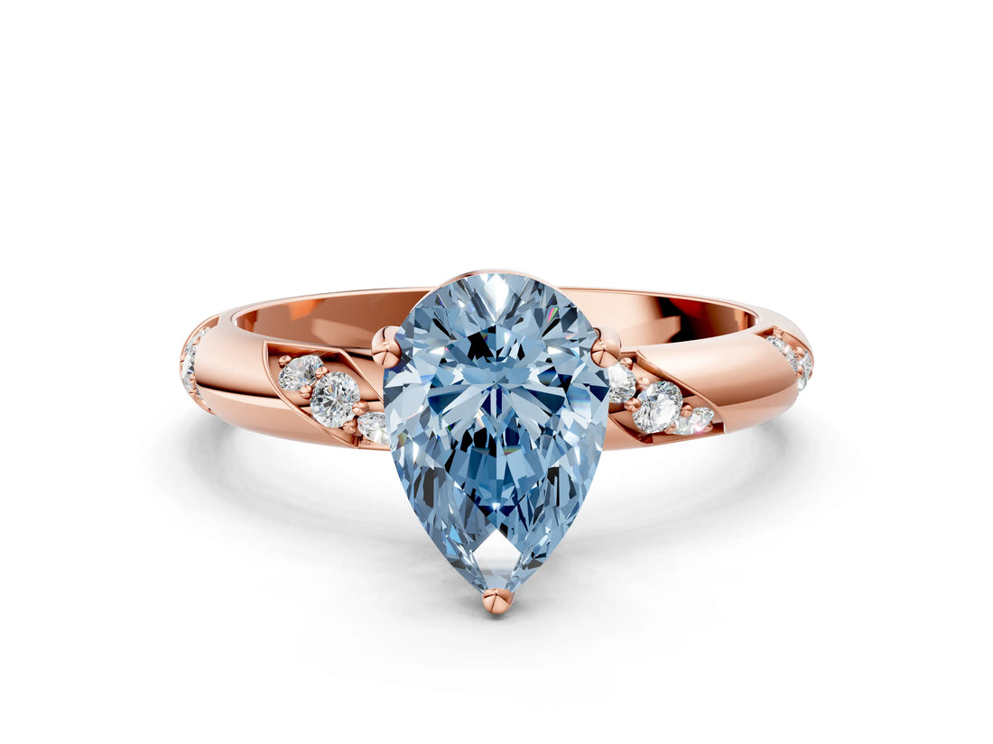 Rose gold Fancy Blue Pear Cut Solitaire Diamond Engagement Ring with Twisted Pave Band and Four-Prong Setting_3
