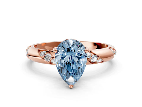Rose gold Fancy Blue Pear Cut Solitaire Diamond Engagement Ring with Twisted Pave Band and Four-Prong Setting_3