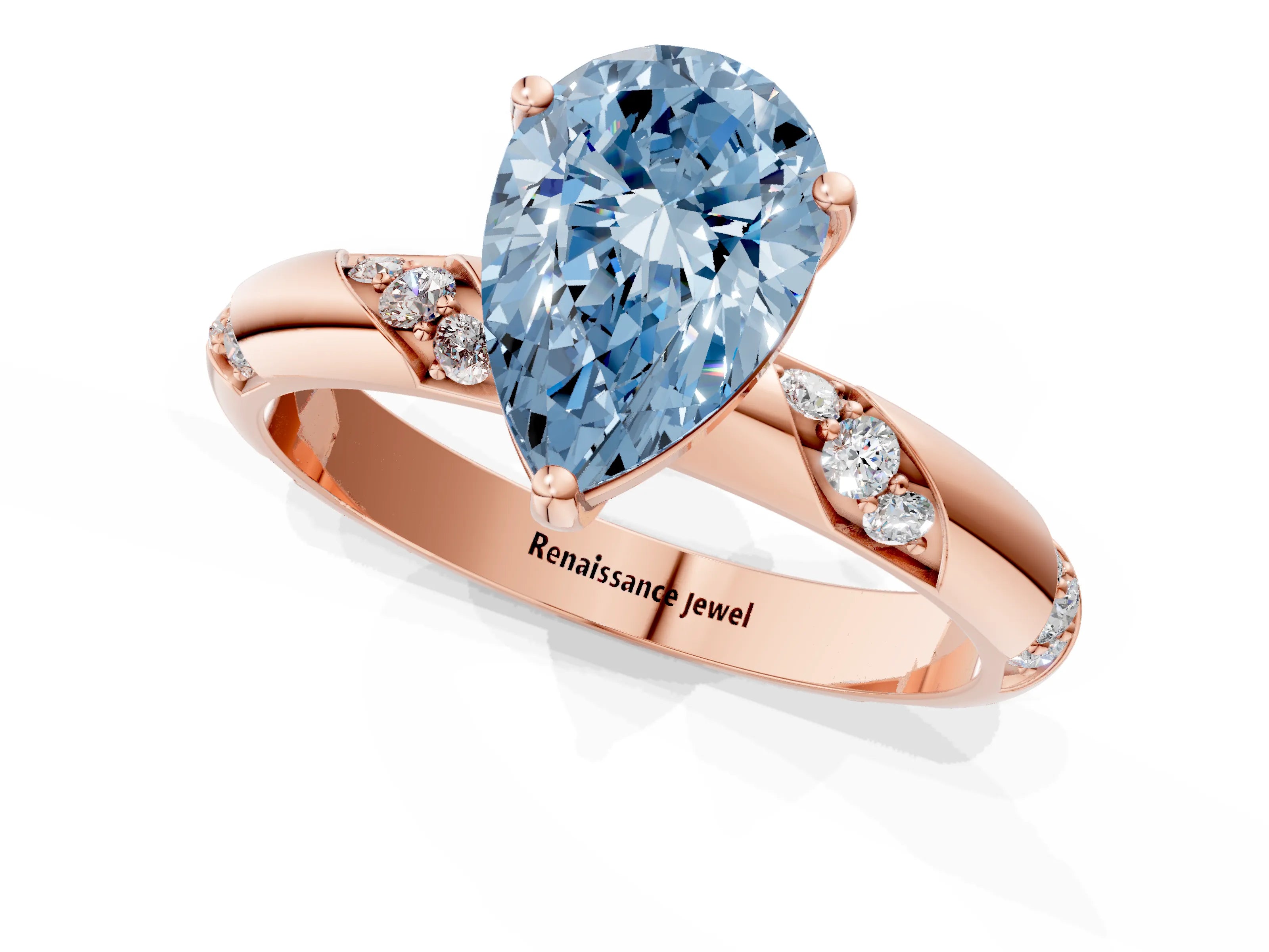 Rose gold Fancy Blue Pear Cut Solitaire Diamond Engagement Ring with Twisted Pave Band and Four-Prong Setting_4