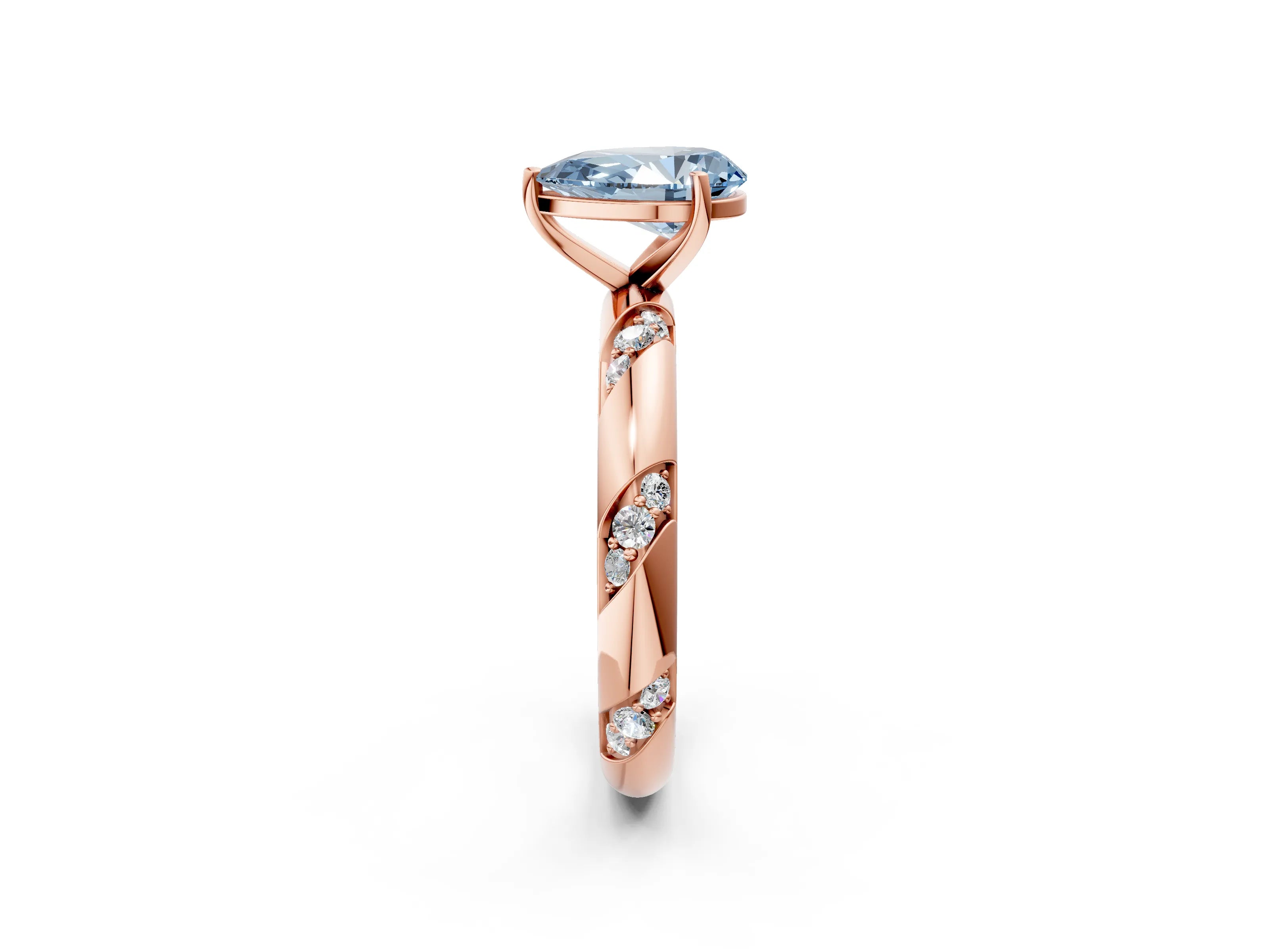 Rose gold Fancy Blue Pear Cut Solitaire Diamond Engagement Ring with Twisted Pave Band and Four-Prong Setting_5