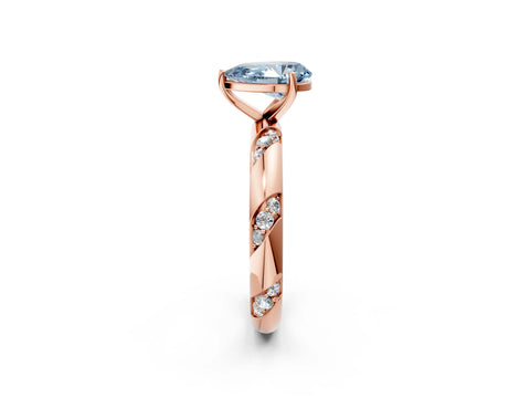 Rose gold Fancy Blue Pear Cut Solitaire Diamond Engagement Ring with Twisted Pave Band and Four-Prong Setting_5