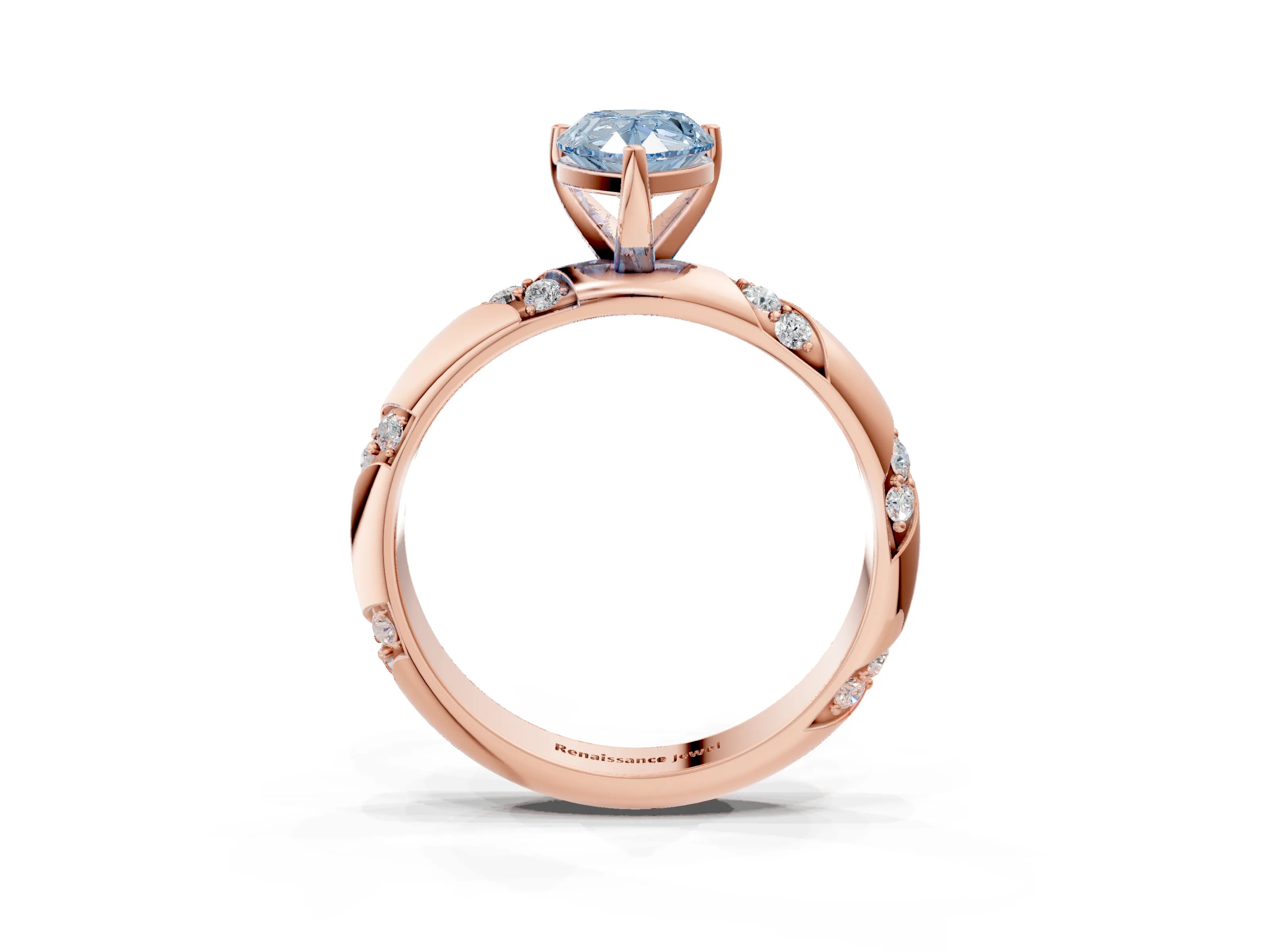 Rose gold Fancy Blue Pear Cut Solitaire Diamond Engagement Ring with Twisted Pave Band and Four-Prong Setting_6