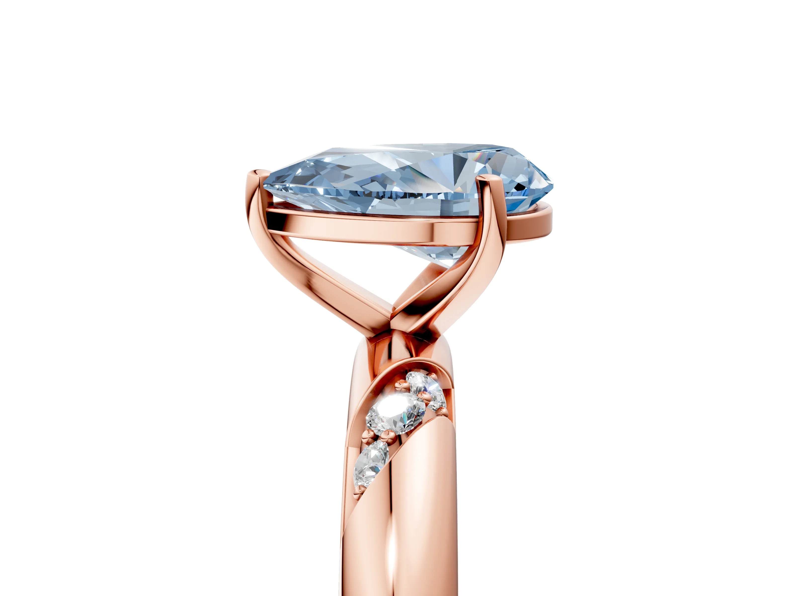 Rose gold Fancy Blue Pear Cut Solitaire Diamond Engagement Ring with Twisted Pave Band and Four-Prong Setting_8