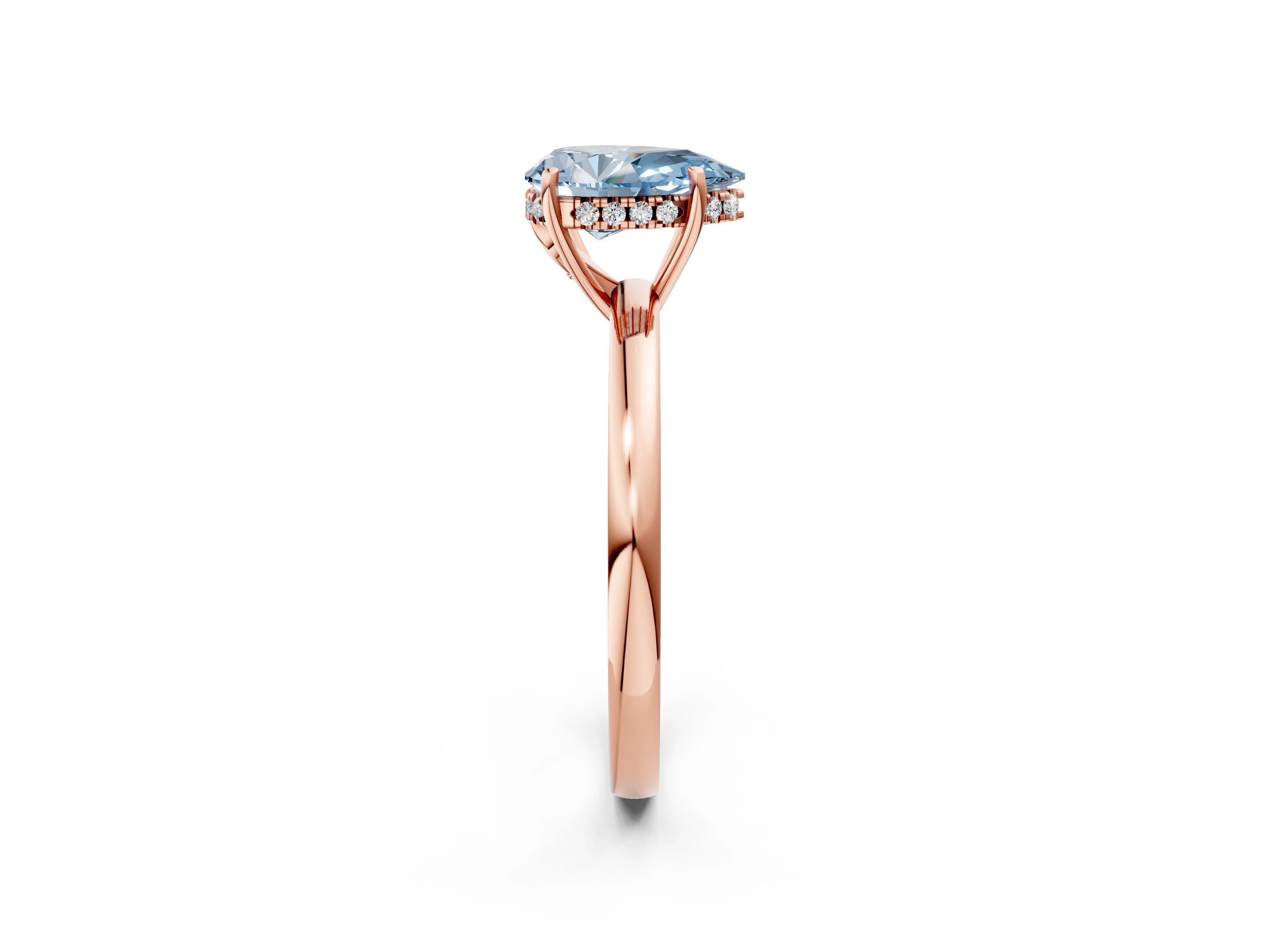 Rose gold Fancy Blue Pear Cut Solitaire Diamond Ring with Prong Setting and Plain Band_2