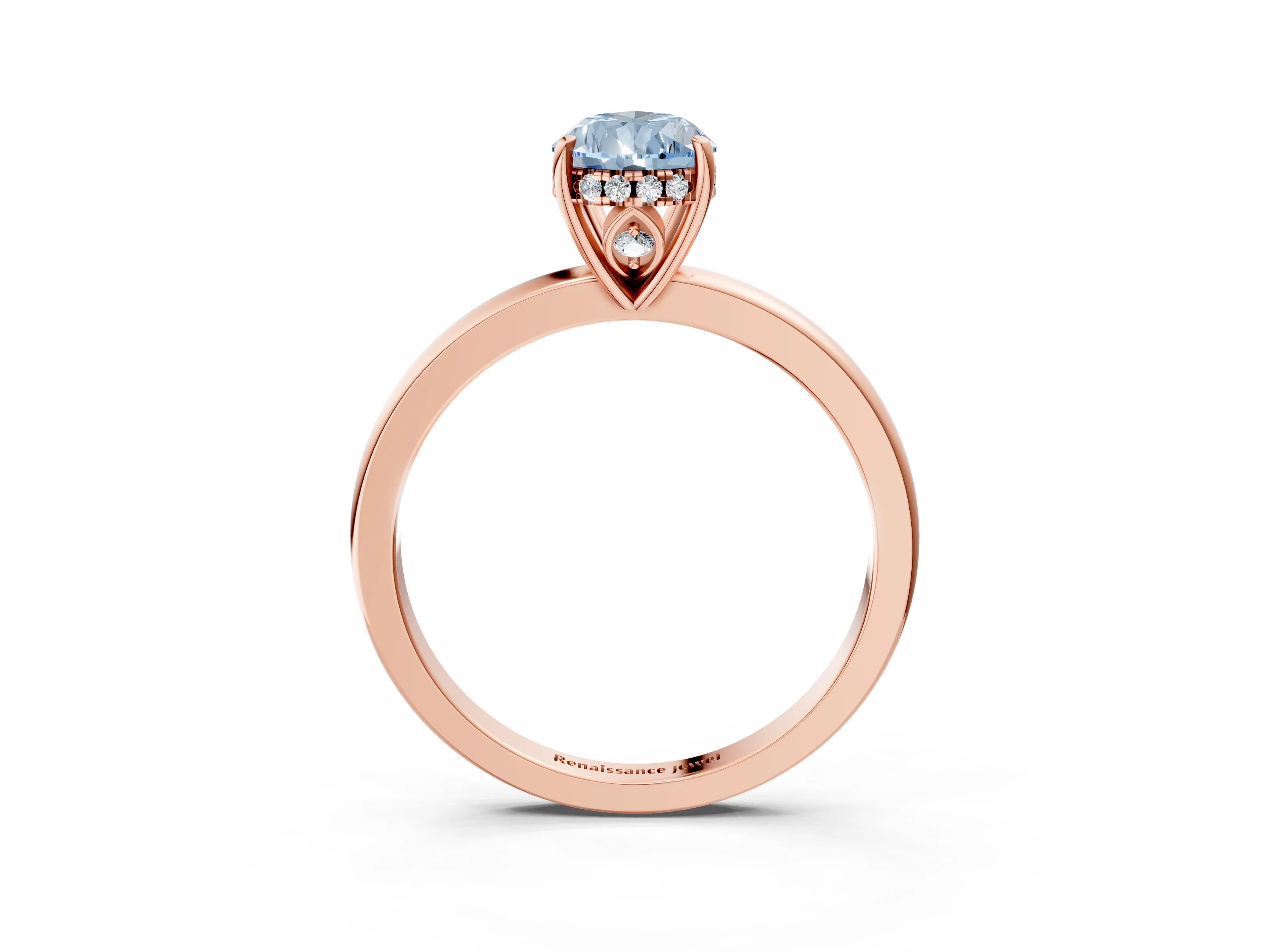 Rose gold Fancy Blue Pear Cut Solitaire Diamond Ring with Prong Setting and Plain Band_3