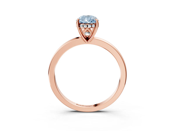 Rose gold Fancy Blue Pear Cut Solitaire Diamond Ring with Prong Setting and Plain Band