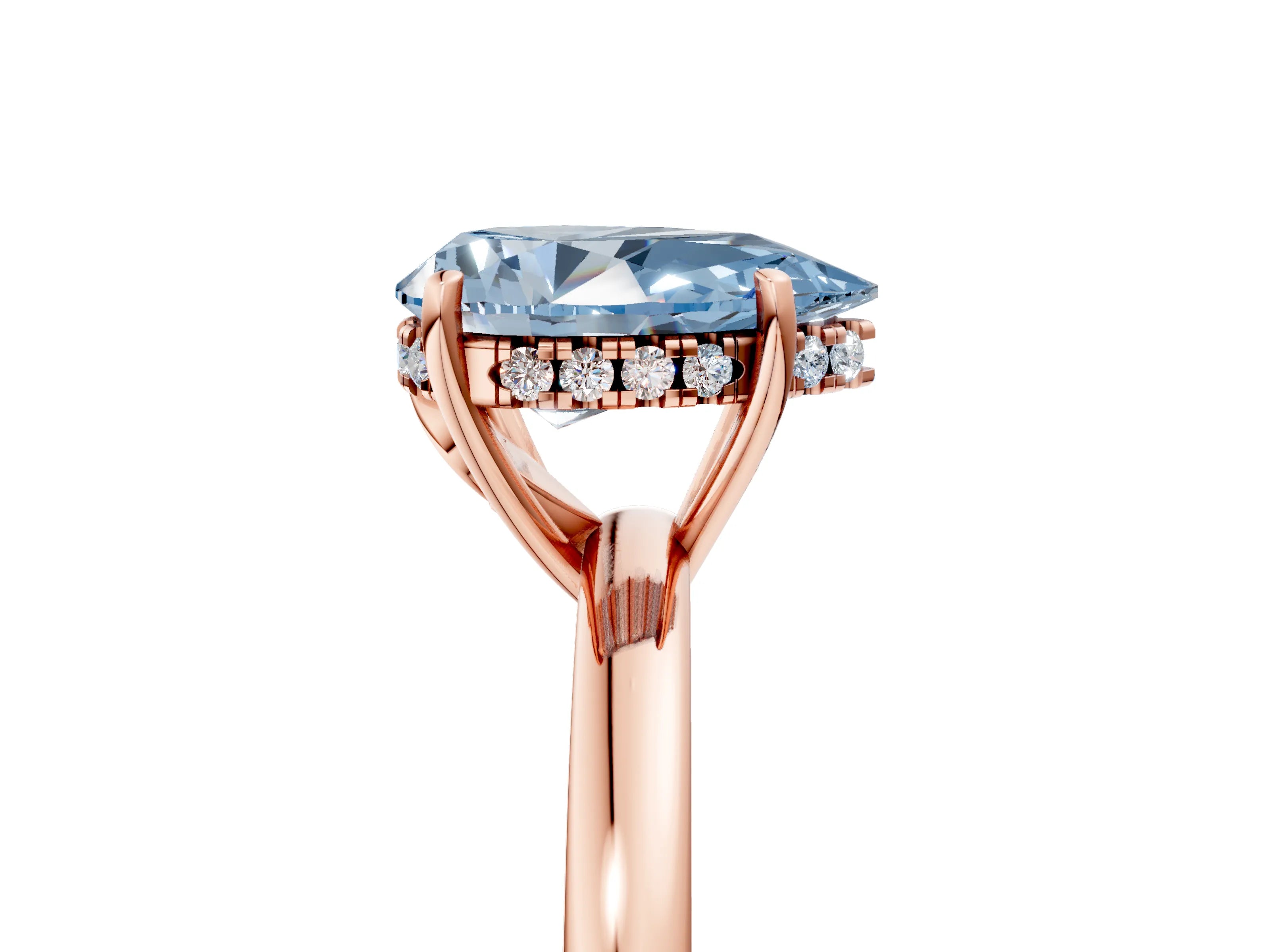 Rose gold Fancy Blue Pear Cut Solitaire Diamond Ring with Prong Setting and Plain Band_5