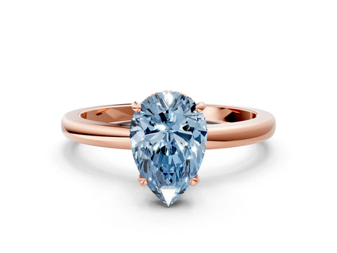 Rose gold Fancy Blue Pear Cut Solitaire Diamond Ring with Prong Setting and Plain Band