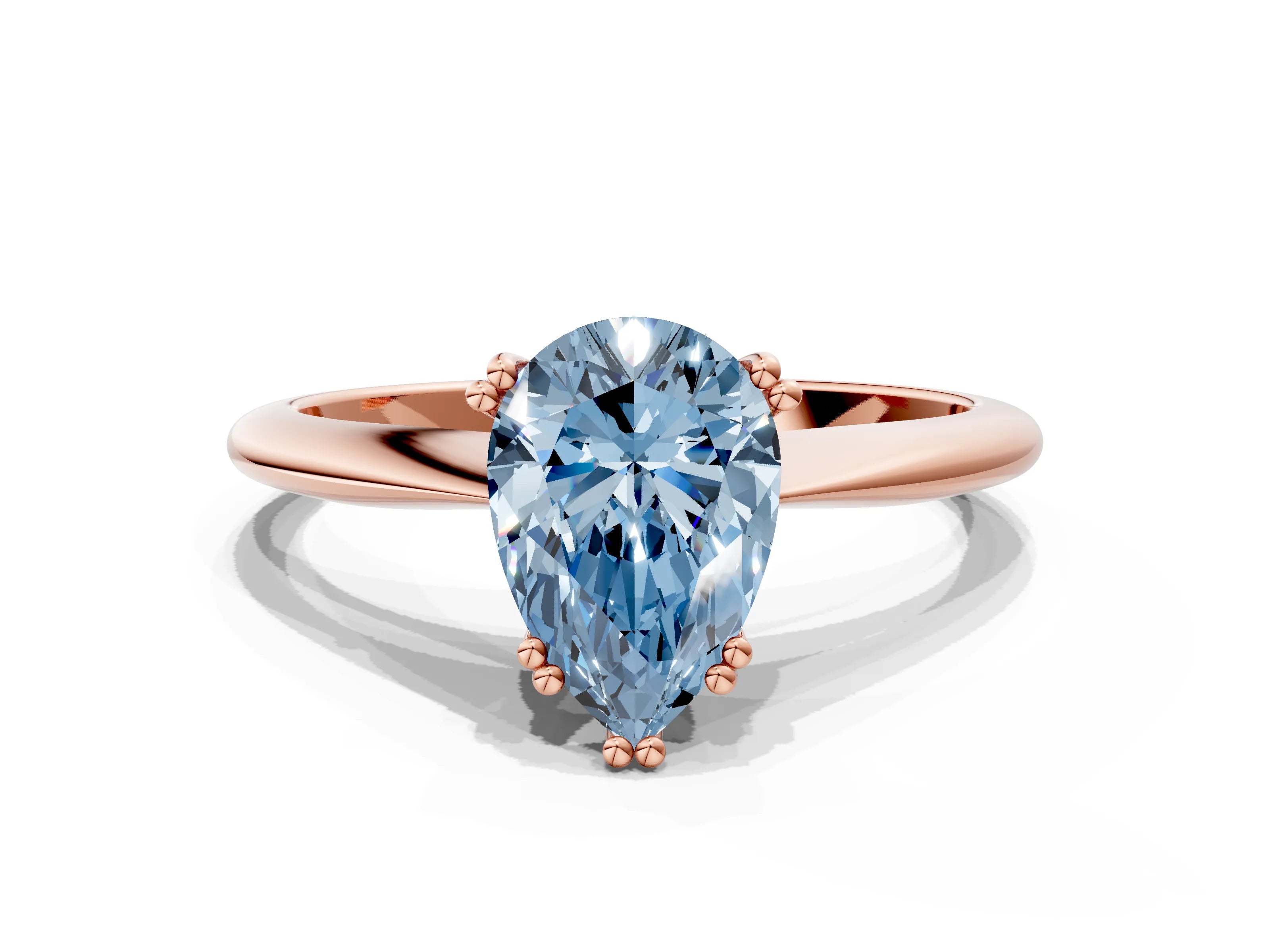 Rose gold Fancy Blue Pear Cut Solitaire Diamond Ring with Six-Prong Setting and Classic Band