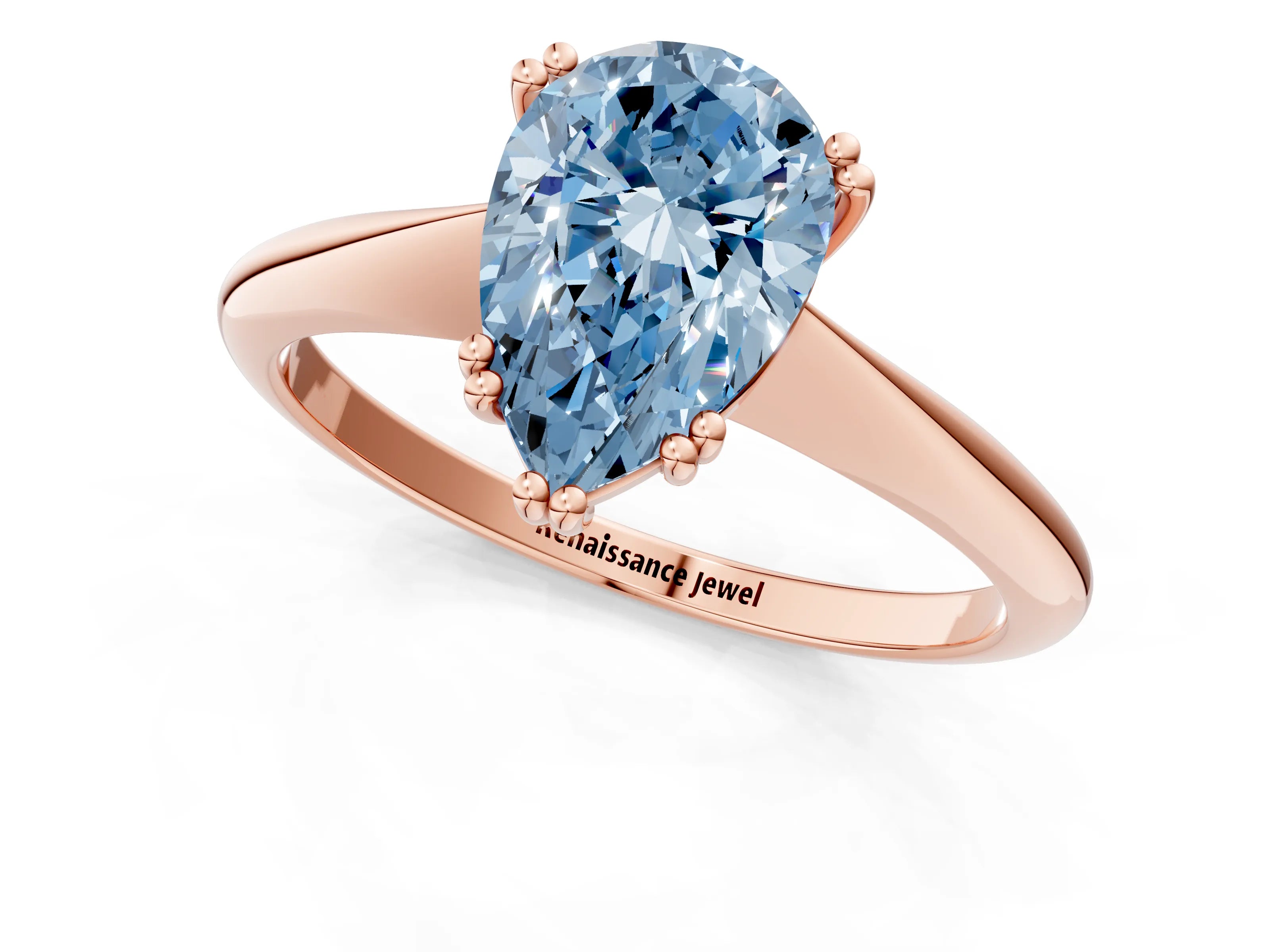 Rose gold Fancy Blue Pear Cut Solitaire Diamond Ring with Six-Prong Setting and Classic Band_1