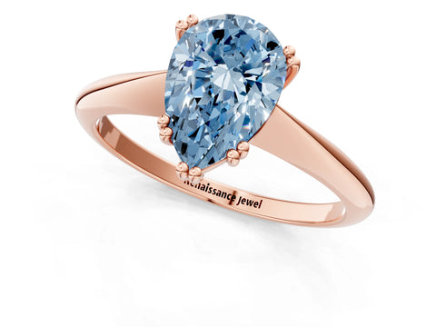 Rose gold Fancy Blue Pear Cut Solitaire Diamond Ring with Six-Prong Setting and Classic Band_1