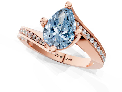 Rose gold Fancy Blue Pear Cut Solitaire Diamond Twist Band with Pavé Setting and Four-Prong Setting_1