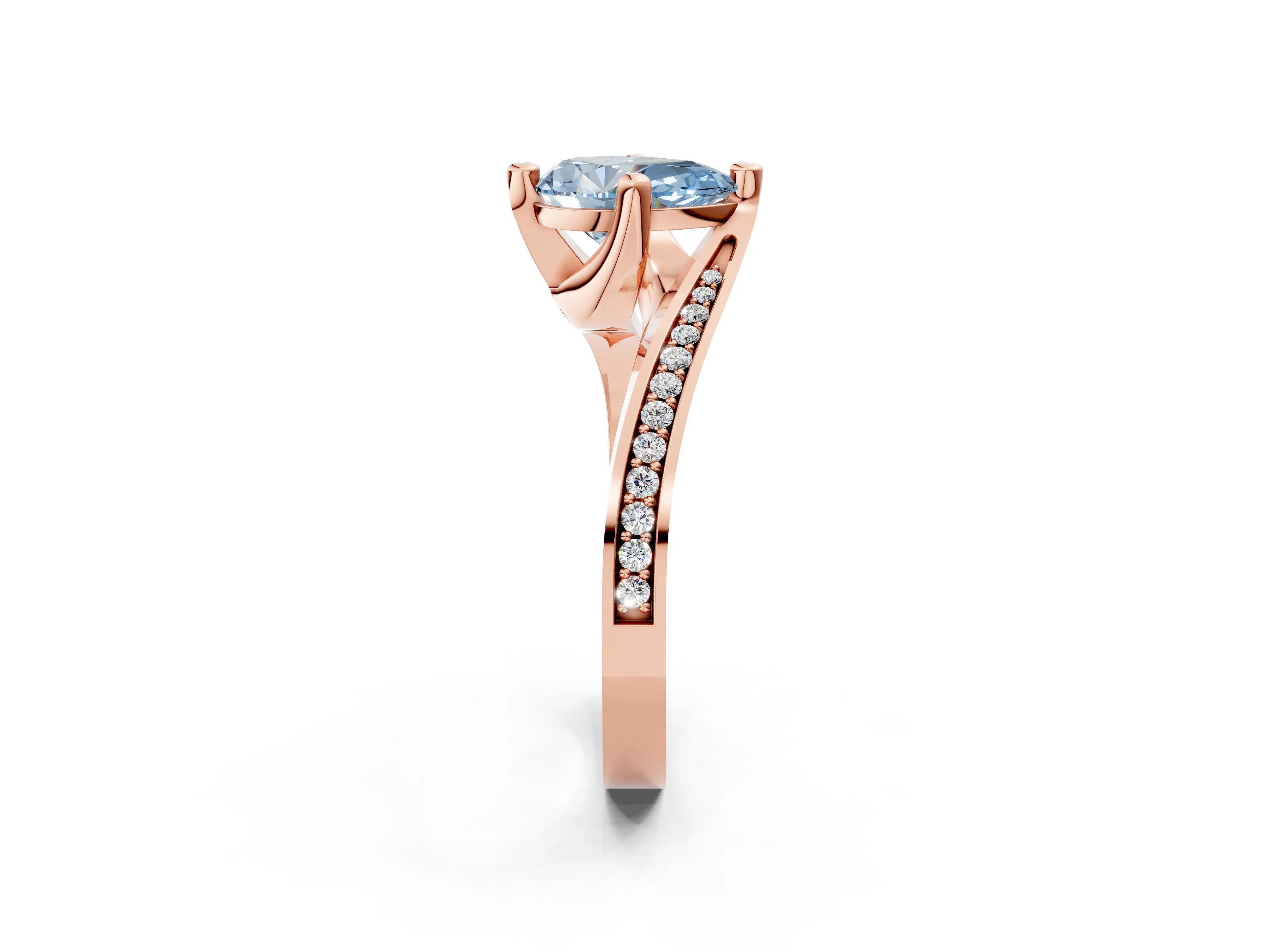 Rose gold Fancy Blue Pear Cut Solitaire Diamond Twist Band with Pavé Setting and Four-Prong Setting_2