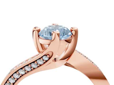 Rose gold Fancy Blue Pear Cut Solitaire Diamond Twist Band with Pavé Setting and Four-Prong Setting_4