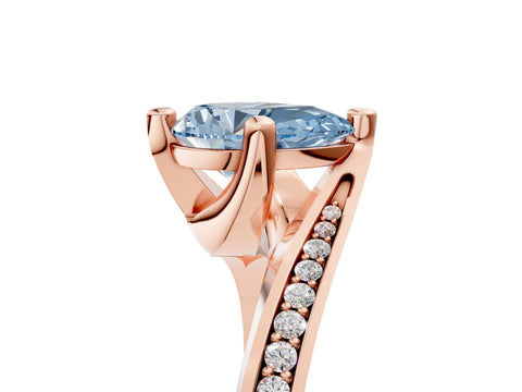 Rose gold Fancy Blue Pear Cut Solitaire Diamond Twist Band with Pavé Setting and Four-Prong Setting_5