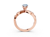 Rose gold Fancy Blue Pear  Cut Solitaire Diamond with Side Stones on Criss-Cross Band and Four-Prong Setting_6
