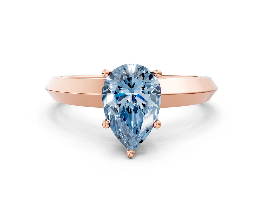 Rose gold Fancy Blue Pear  Cut Solitaire Engagement Ring with Flat Band and Four-Prong Setting 1