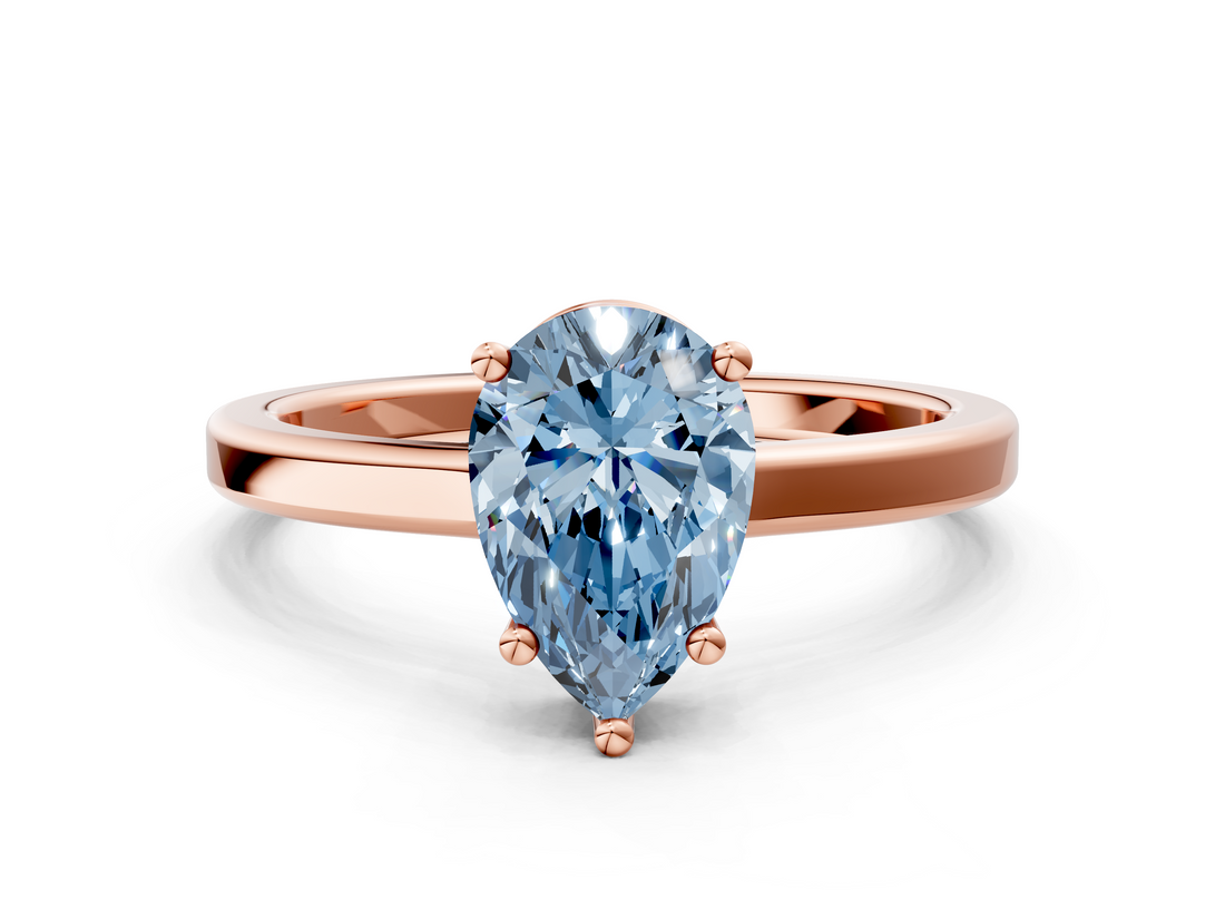 Rose gold Fancy Blue Pear  Cut Solitaire Engagement Ring with Four-Prong Setting on a Classic Band_20