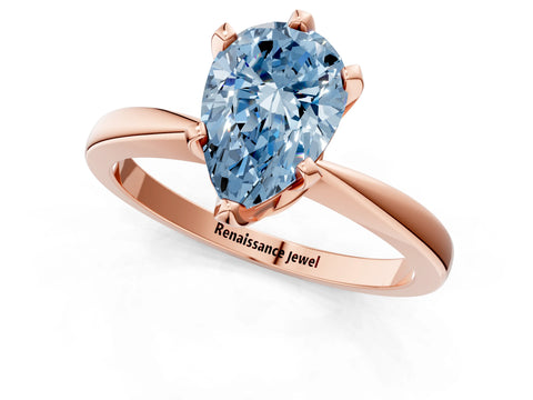 Rose gold Fancy Blue Pear Cut Solitaire Engagement Ring with Six-Prong Setting and Tapered Band_1
