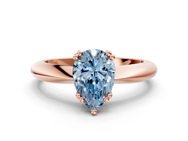 Rose gold Fancy Blue Pear  Cut Solitaire Engagement Ring with Tapered Band and Four-Prong Setting
