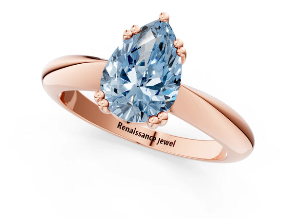 Rose gold Fancy Blue Pear  Cut Solitaire Engagement Ring with Tapered Band and Four-Prong Setting