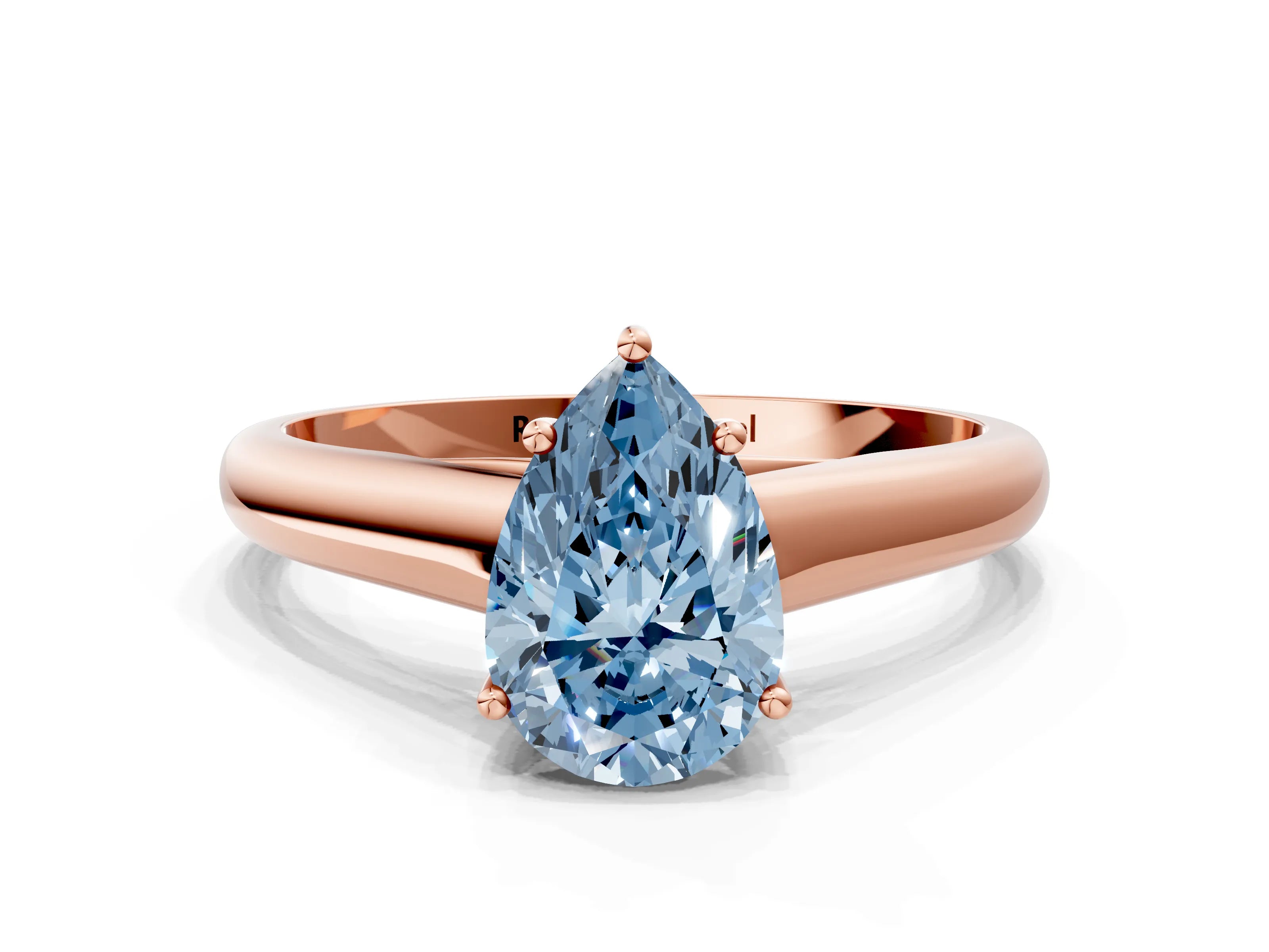 Rose gold Fancy Blue Pear Cut Solitaire Engagement Ring with Tapered Band and Four-Prong Setting_3