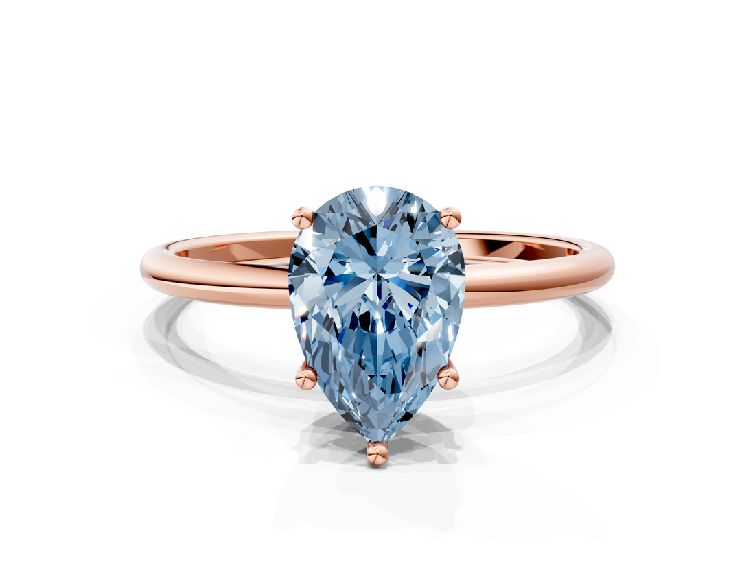 Rose gold Fancy Blue Pear  Cut Solitaire Engagement Ring with Thin Band and Four-Prong Setting_3