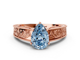 Rose gold Fancy Blue Pear  Cut Solitaire Engraved Band with Four-Prong Setting_61