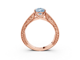 Rose gold Fancy Blue Pear  Cut Solitaire Engraved Band with Four-Prong Setting_64