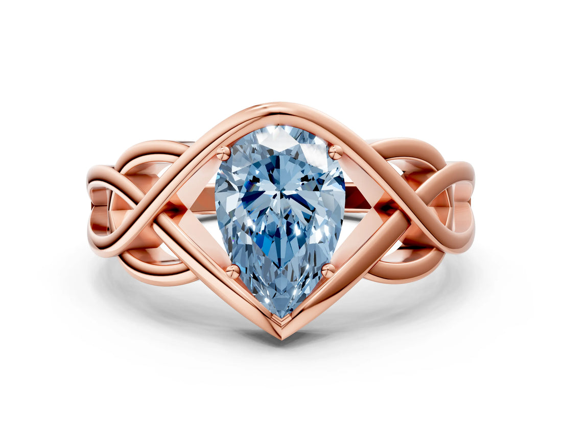 Rose gold Fancy Blue Pear Cut Solitaire Intertwined Band Prong Setting Ring