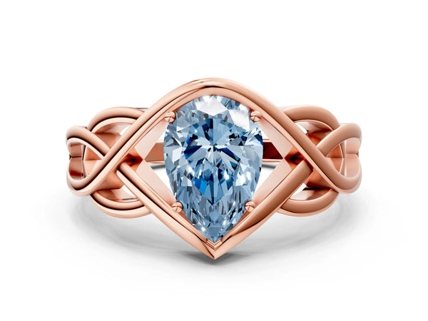 Rose Gold Pear-Shaped Woven Solitaire Engagement Ring Setting for Fancy Blue Center