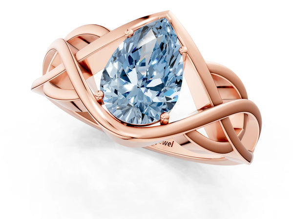 Rose Gold Pear-Shaped Woven Solitaire Engagement Ring Setting for Fancy Blue Center