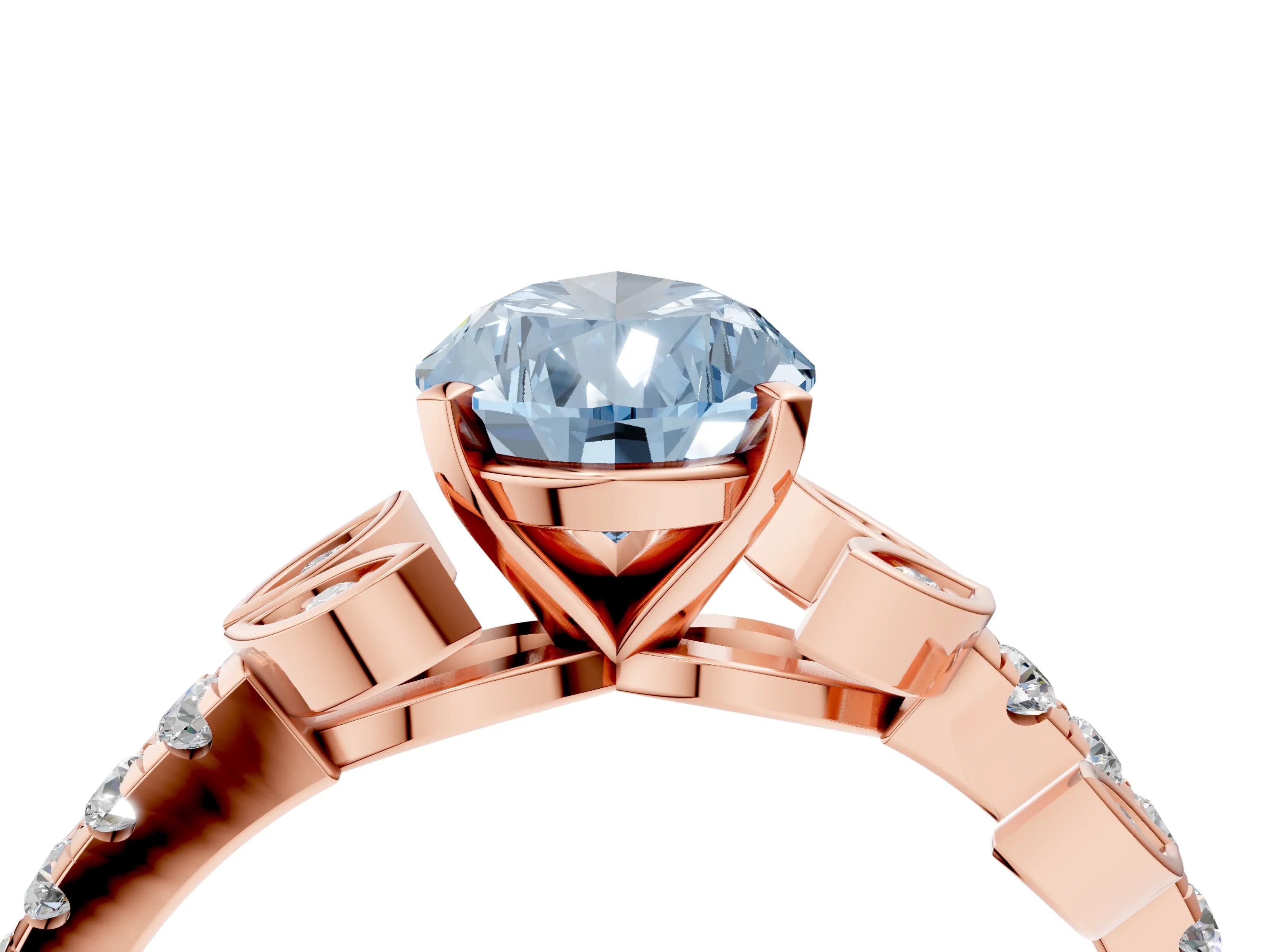 Rose gold Fancy Blue Pear Cut Solitaire Leaf-Inspired Diamond Ring with Pavé Band and Four-Prong Setting_4