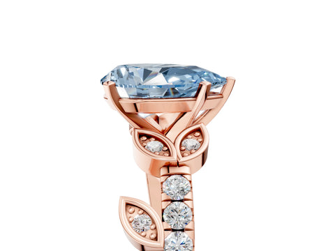 Rose gold Fancy Blue Pear Cut Solitaire Leaf-Inspired Diamond Ring with Pavé Band and Four-Prong Setting_5