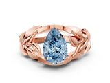 Rose gold Fancy Blue Pear Cut Solitaire Leaf-Inspired Engagement Ring with Prong Setting_12