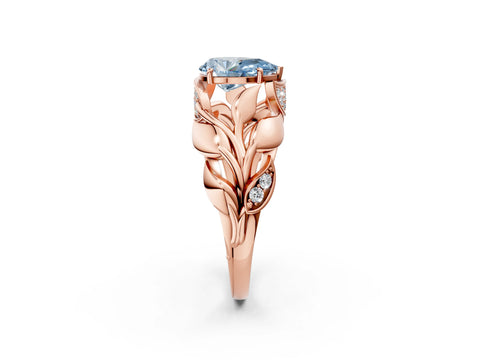 Rose gold Fancy Blue Pear Cut Solitaire Leaf-Inspired Engagement Ring with Prong Setting_2