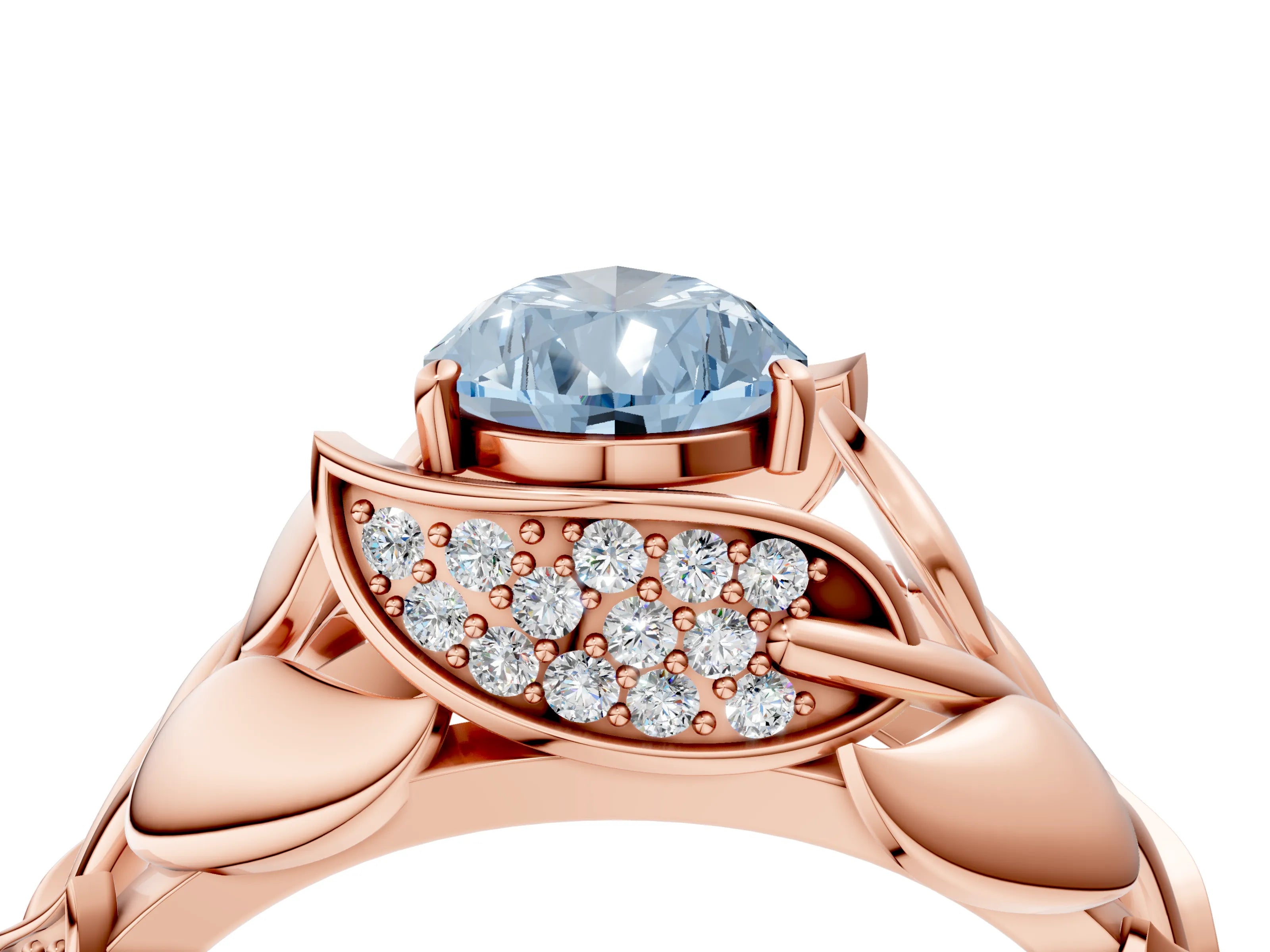 Rose gold Fancy Blue Pear Cut Solitaire Leaf-Inspired Engagement Ring with Prong Setting_4