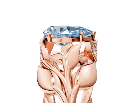 Rose gold Fancy Blue Pear Cut Solitaire Leaf-Inspired Engagement Ring with Prong Setting_5