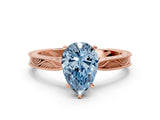 Rose gold Fancy Blue Pear Cut Solitaire Milgrain Engraved Band with Four-Prong Setting