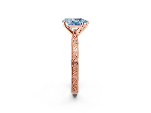 Rose gold Fancy Blue Pear Cut Solitaire Milgrain Engraved Band with Four-Prong Setting_2