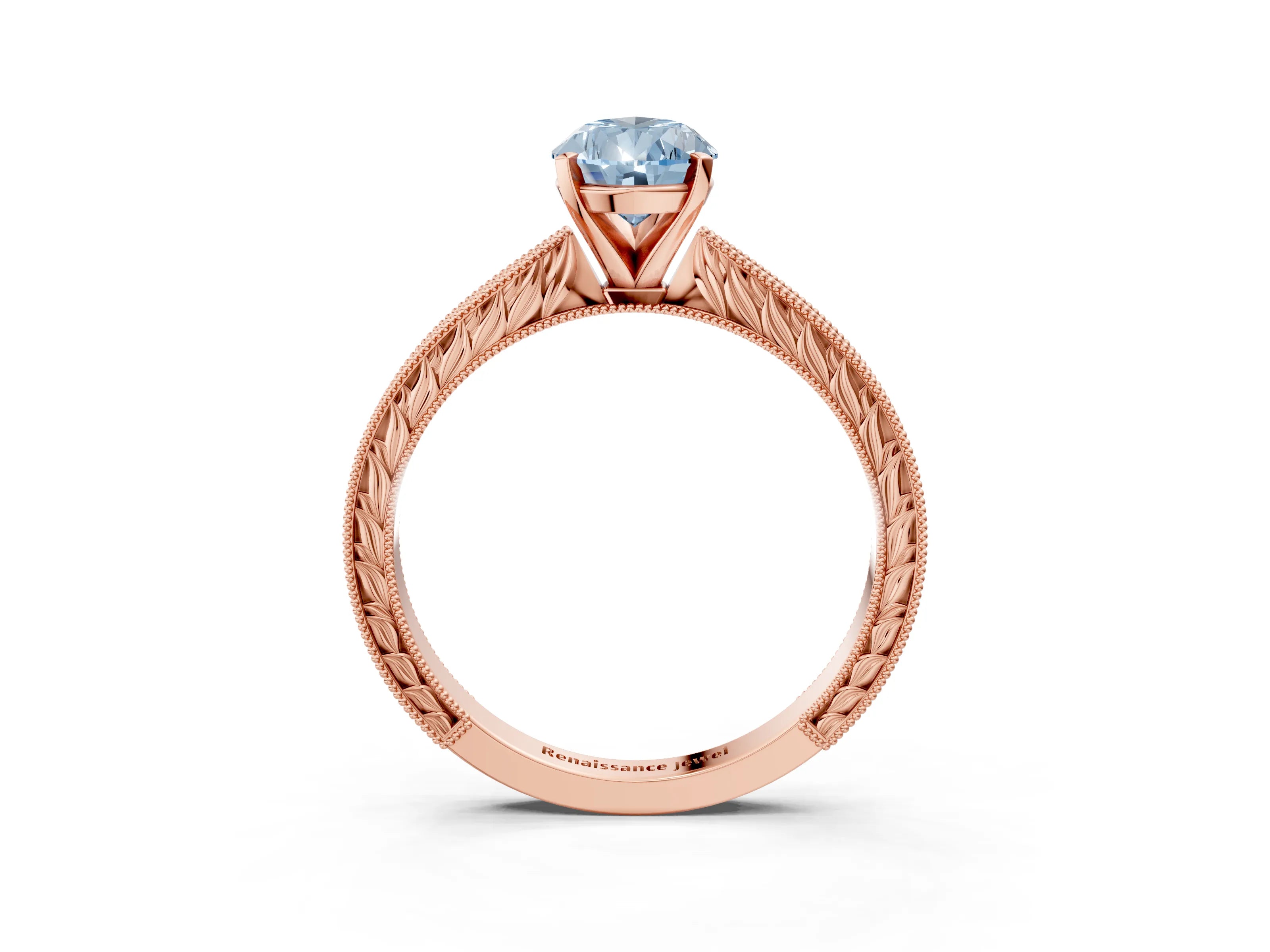 Rose gold Fancy Blue Pear Cut Solitaire Milgrain Engraved Band with Four-Prong Setting_3